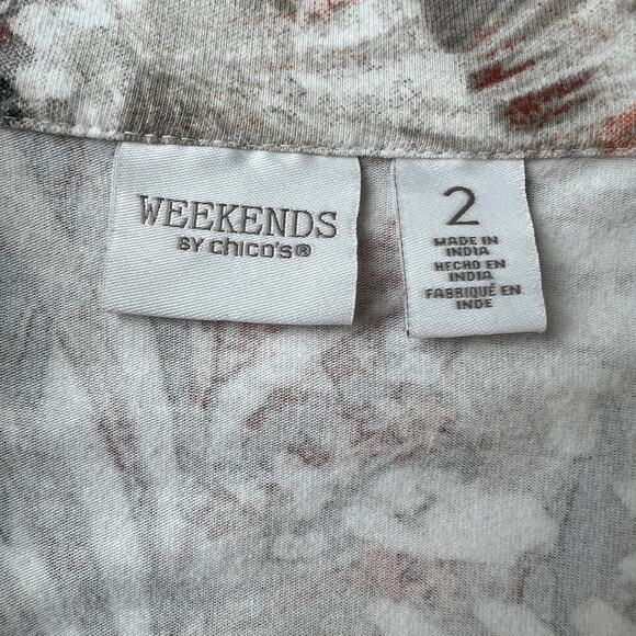 Weekends By Chico Full Zip Jacket Sz2 US 12 Large Floral Tan Pockets Lightweight - Picture 9 of 10